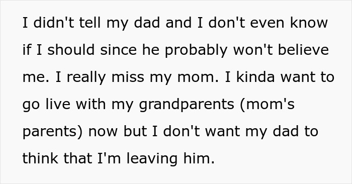 Text excerpt from a teen expressing feelings about leaving home after dad choosing his girlfriend over her.