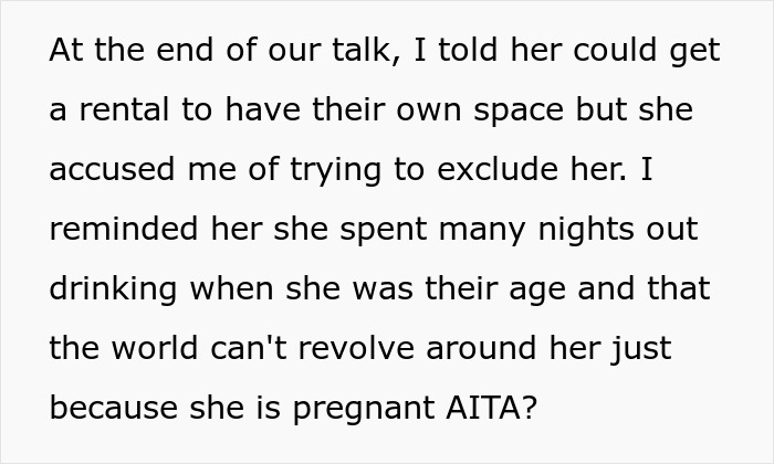 Text excerpt discussing MIL telling DIL the world doesn’t revolve around her pregnancy after complaints.