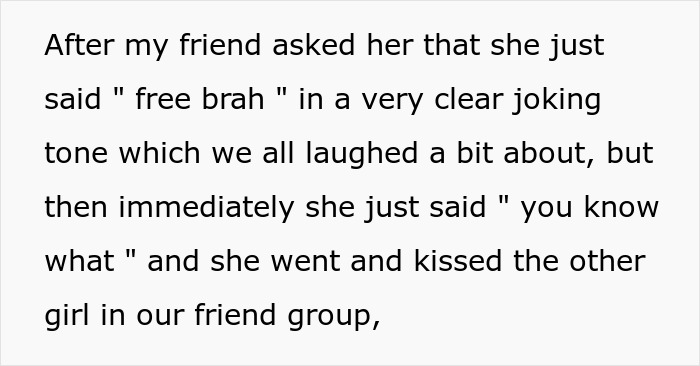 Girlfriend kisses another woman in front of friends, causing confusion about why boyfriend wants to break up. Girlfriend kisses another woman in front of friends, causing confusion about why boyfriend wants to break up.