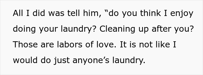 Text excerpt showing a wife expressing frustration about being treated like a servant and doing laundry unwillingly. Text excerpt showing a wife expressing frustration about being treated like a servant and doing laundry unwillingly.