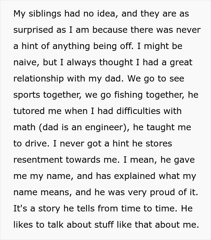 Text about a daughter's surprise at her dad's affection despite a secret mom affair affecting college money support. Text about a daughter's surprise at her dad's affection despite a secret mom affair affecting college money support.
