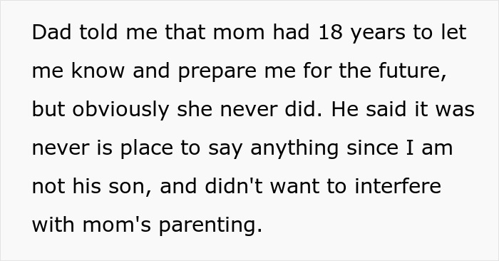 Text showing a message about dad saying mom had 18 years to prepare for the future involving mom, affair, college, money, and dad. Text showing a message about dad saying mom had 18 years to prepare for the future involving mom, affair, college, money, and dad.