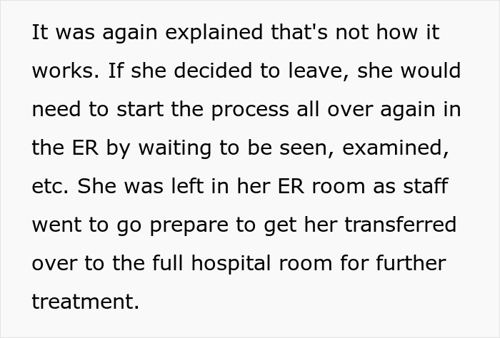 ER staff explain process to Karen patient who tries to impose rules and is left waiting in ER room for transfer. ER staff explain process to Karen patient who tries to impose rules and is left waiting in ER room for transfer.