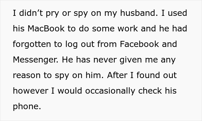 Text excerpt describing a woman discovering her supportive husband made fun of her to his cheating ex-wife. Text excerpt describing a woman discovering her supportive husband made fun of her to his cheating ex-wife.