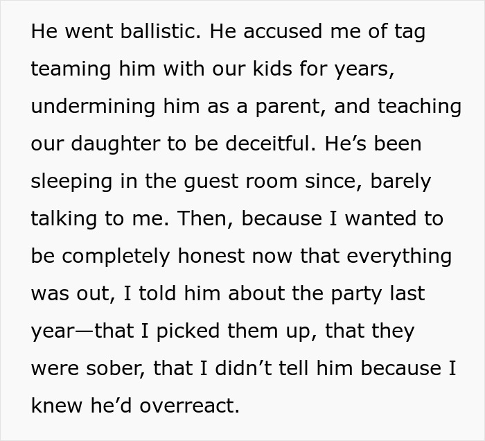 Text excerpt discussing a man’s reaction to his teen daughter’s relationship and his wife helping to hide it.