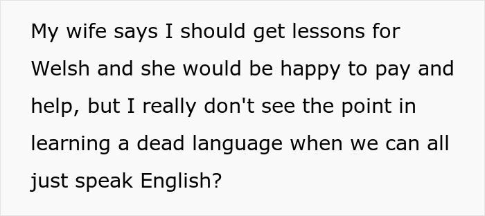 Text discussing dad calling mom’s native language pointless and refusing to learn or support it despite offers. Text discussing dad calling mom’s native language pointless and refusing to learn or support it despite offers.