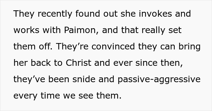 Mom reaches breaking point as in-laws mock daughter’s paganism and bring forbidden foods at family gathering.