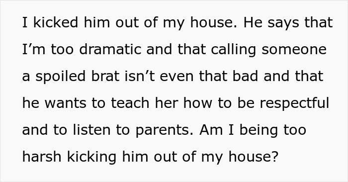 Text excerpt showing boyfriend-daughter snitch drama where conflict arises over respect and parenting styles.