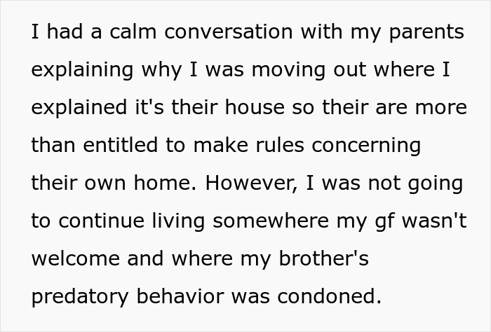 Text excerpt discussing entitled parents ignoring autistic brother’s creepy behavior while making house rules.