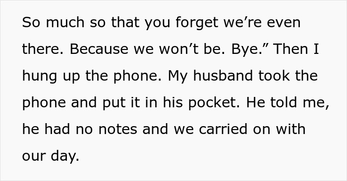 Text excerpt showing a woman purposely excluding sick daughter-in-law from family holiday and conflict reaction.