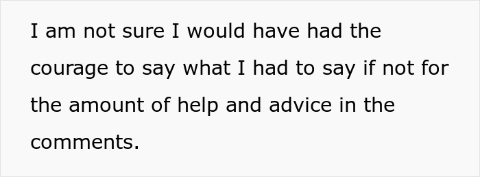 Text excerpt showing a personal reflection on gaining courage through support and advice in comments about a mom affair college money dad situation. Text excerpt showing a personal reflection on gaining courage through support and advice in comments about a mom affair college money dad situation.