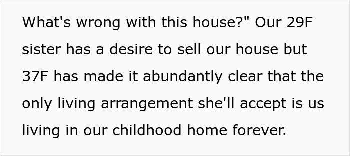 Text excerpt showing a caretaker frustrated after sacrificing career and facing constant guilt trips from sister about living arrangements. Text excerpt showing a caretaker frustrated after sacrificing career and facing constant guilt trips from sister about living arrangements.