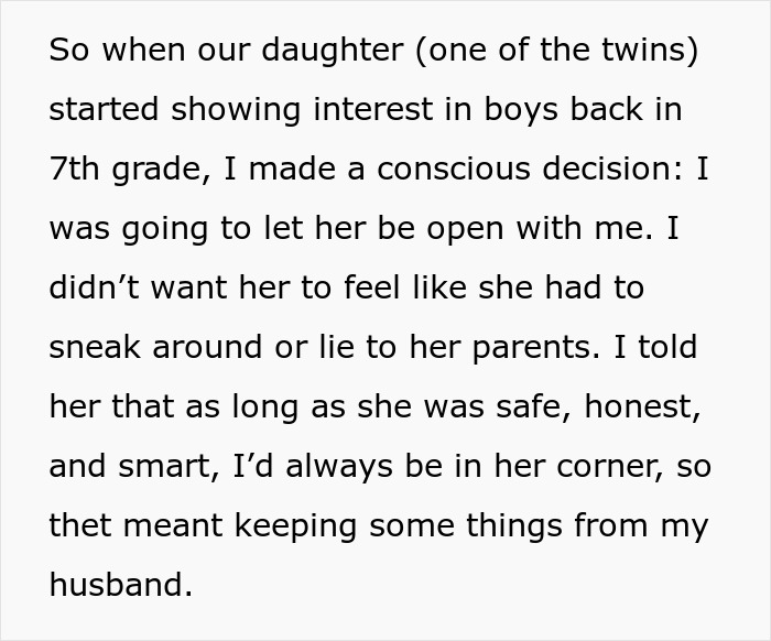 Man’s reaction to teen daughter’s relationship sparks wife’s decision to help hide it for trust and safety.
