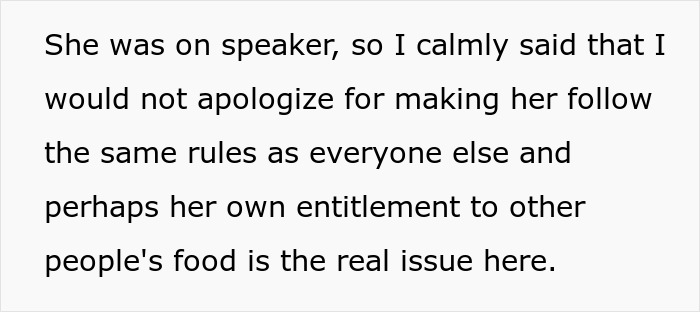 Text message explaining refusal to apologize for making MIL follow food rules and addressing entitlement at Thanksgiving feast.