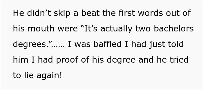 Man lying about getting a master’s degree while his wife investigates and uncovers the truth behind his claims.