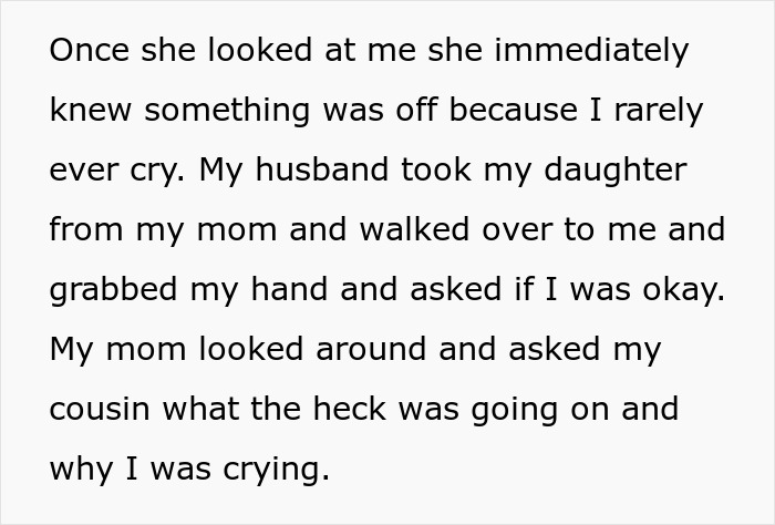 Woman crying while husband comforts her and questions cousin about the bride mad cousin dress wedding incident. Woman crying while husband comforts her and questions cousin about the bride mad cousin dress wedding incident.