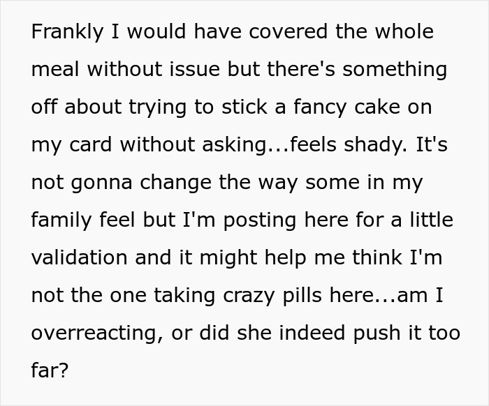 Man expressing frustration over cousin-in-law ordering a cake without permission, refusing to pay the bill. Man expressing frustration over cousin-in-law ordering a cake without permission, refusing to pay the bill.
