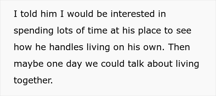 Alt text: Text about GF feeling uneasy when BF mentions moving in and concerns about living together and independence. Alt text: Text about GF feeling uneasy when BF mentions moving in and concerns about living together and independence.