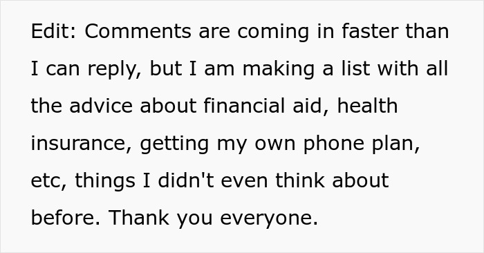 Text excerpt about financial aid, health insurance, and college money advice related to mom affair and dad issues. Text excerpt about financial aid, health insurance, and college money advice related to mom affair and dad issues.