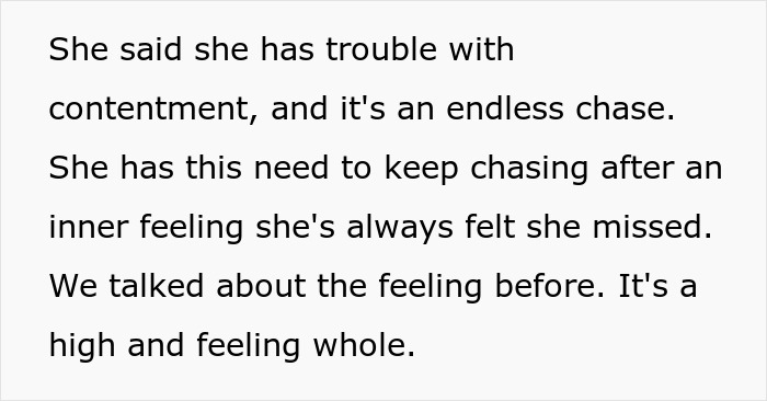 Text excerpt discussing a wife’s struggle with contentment and prioritizing work over family feelings. Text excerpt discussing a wife’s struggle with contentment and prioritizing work over family feelings.