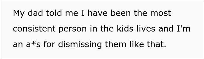 Text showing a teen telling dad she won’t babysit step-siblings again, leaving dad upset and angry.