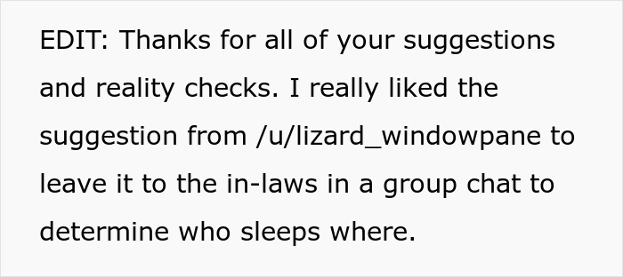 Text discussing a pregnant sister-in-law offended after being given an air mattress and losing the couple's room. Text discussing a pregnant sister-in-law offended after being given an air mattress and losing the couple's room.