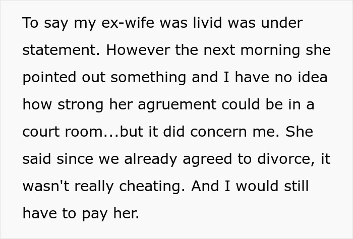 Man happy after discovering ex-wife caught cheating, reflecting on divorce and unexpected financial concerns. Man happy after discovering ex-wife caught cheating, reflecting on divorce and unexpected financial concerns.