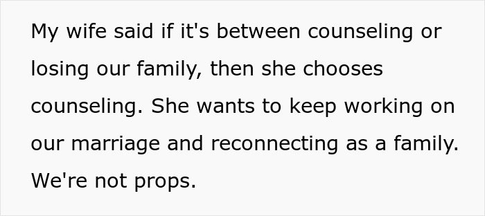 Text about a husband feeling hurt as his wife prioritizes counseling and work over their 10-year-old child and family. Text about a husband feeling hurt as his wife prioritizes counseling and work over their 10-year-old child and family.