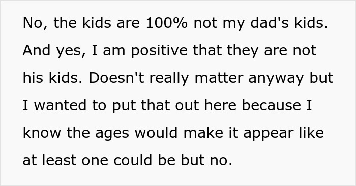Text from a teen explaining step-siblings are not her dad’s kids in a conversation about babysitting issues.