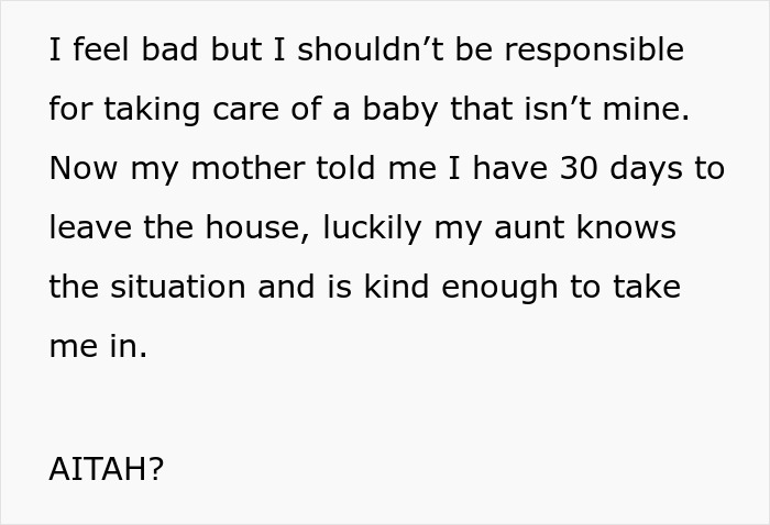Text post about irresponsible teen having a baby at 16 and dumping parental duties on 18-year-old sister. Text post about irresponsible teen having a baby at 16 and dumping parental duties on 18-year-old sister.