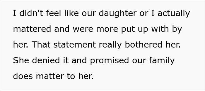 Text excerpt discussing feelings of neglect and family priorities amid work conflicts in a single parent situation. Text excerpt discussing feelings of neglect and family priorities amid work conflicts in a single parent situation.