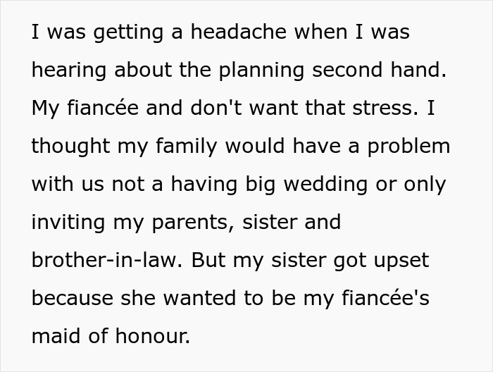 Man rejects sister’s idea for big wedding, causing family tension due to her rejection sensitive dysphoria. Man rejects sister’s idea for big wedding, causing family tension due to her rejection sensitive dysphoria.