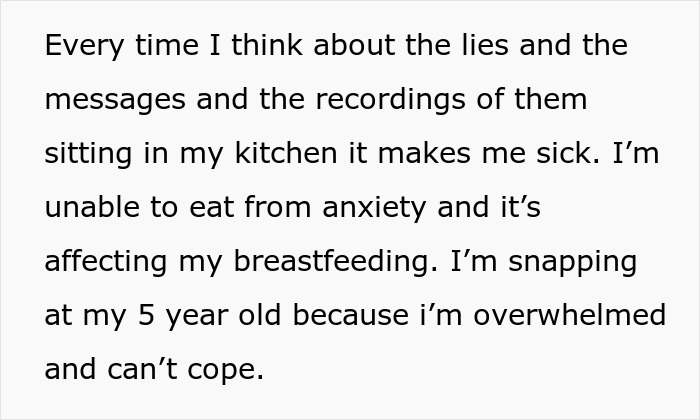 Text message expressing distress and anxiety caused by boyfriend cheating while on vacation, affecting family life. Text message expressing distress and anxiety caused by boyfriend cheating while on vacation, affecting family life.