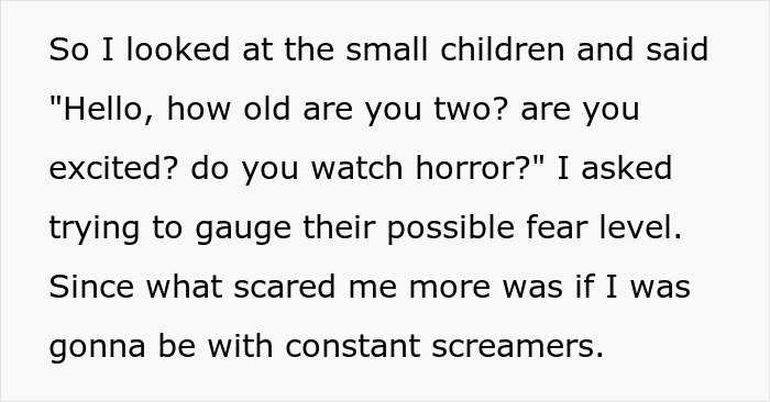 Text excerpt from a haunted hayride where parents ignore scared kids and leave them to a stranger’s care. Text excerpt from a haunted hayride where parents ignore scared kids and leave them to a stranger’s care.