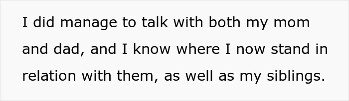 Text excerpt about talking with mom and dad, reflecting on family dynamics involving mom affair and college money issues. Text excerpt about talking with mom and dad, reflecting on family dynamics involving mom affair and college money issues.