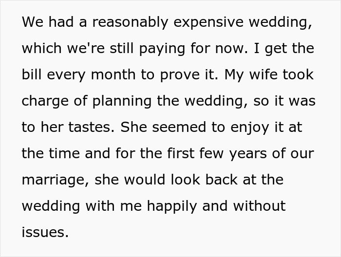 Text excerpt discussing a husband bewildered at wife appearing to forget their wedding despite shared memories. Text excerpt discussing a husband bewildered at wife appearing to forget their wedding despite shared memories.