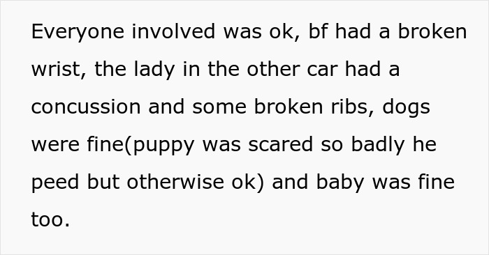 Man upset as nurse girlfriend prioritizes dogs and baby’s safety during car crash aftermath. Man upset as nurse girlfriend prioritizes dogs and baby’s safety during car crash aftermath.