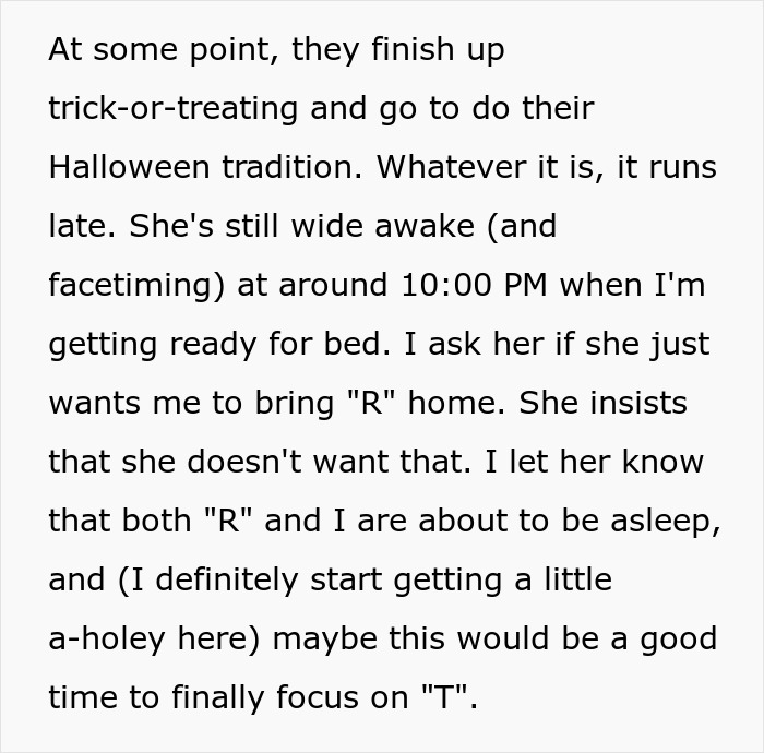 Text excerpt describing a mom panicking and calling every 30 minutes while a friend babysits overnight.
