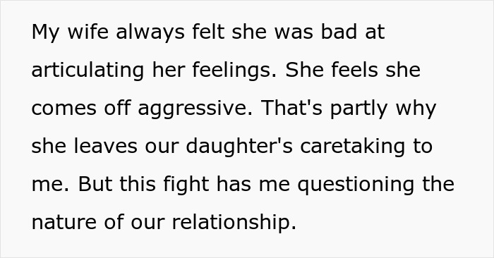 Man feels hurt and like a single parent as wife prioritizes work over family and ignores their 10-year-old child. Man feels hurt and like a single parent as wife prioritizes work over family and ignores their 10-year-old child.