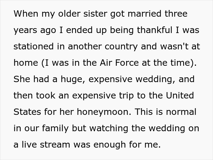 Text excerpt discussing a guy rejecting his sister’s big wedding idea with family tensions and rejection sensitive dysphoria. Text excerpt discussing a guy rejecting his sister’s big wedding idea with family tensions and rejection sensitive dysphoria.