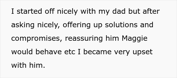 Text excerpt from a woman describing her frustration about service dog behavior during Thanksgiving family drama. Text excerpt from a woman describing her frustration about service dog behavior during Thanksgiving family drama.