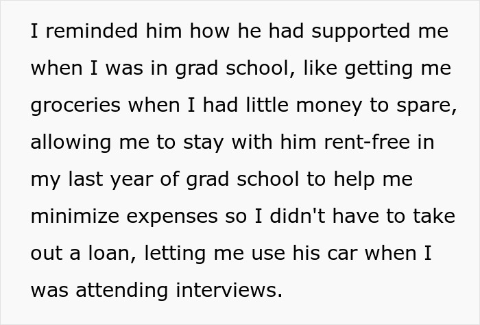 Text excerpt showing a woman recalling support from her boyfriend during grad school while preparing for career interviews. Text excerpt showing a woman recalling support from her boyfriend during grad school while preparing for career interviews.