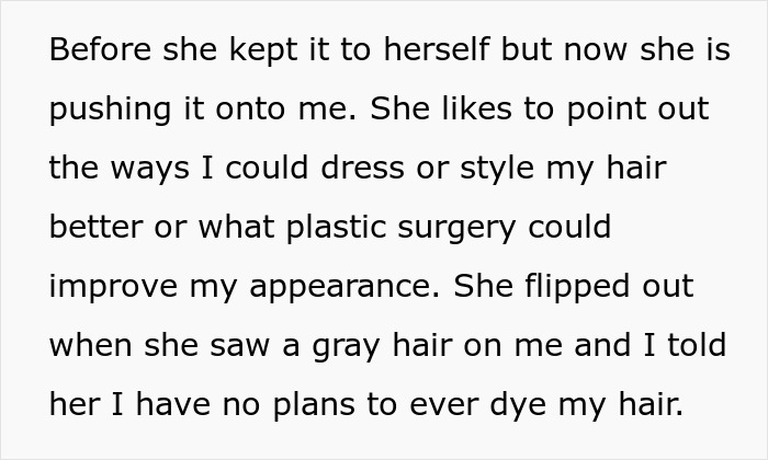 Text snippet about a looks-obsessed lady pushing plastic-surgery advice and gift card onto her 30-year-old sister. Text snippet about a looks-obsessed lady pushing plastic-surgery advice and gift card onto her 30-year-old sister.