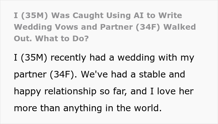 Man caught using AI to write wedding vows as bride runs away from the altar in a dramatic wedding moment. Man caught using AI to write wedding vows as bride runs away from the altar in a dramatic wedding moment.