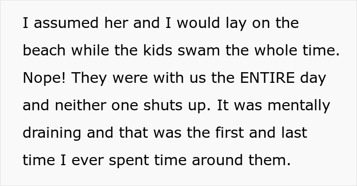 Text post describing a frustrating vacation experience with clingy children and feeling mentally drained. Text post describing a frustrating vacation experience with clingy children and feeling mentally drained.