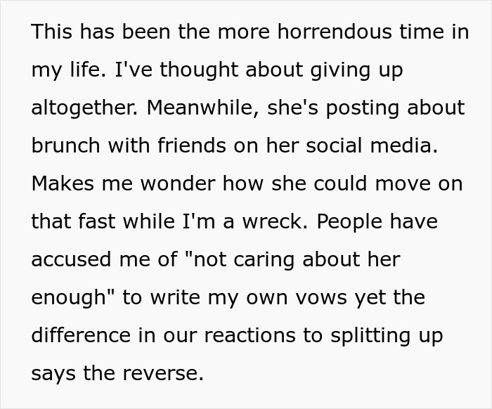 Emotional text about heartbreak after bride runs away from altar and vows involvement with ChatGPT assistance. Emotional text about heartbreak after bride runs away from altar and vows involvement with ChatGPT assistance.