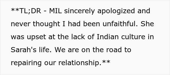 Alt text: Text discussing Indian grandmother questioning child's paternity over baby being too pale to be her son's child. Alt text: Text discussing Indian grandmother questioning child's paternity over baby being too pale to be her son's child.