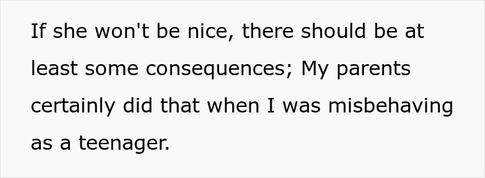 Text image showing a quote about dealing with a teen’s rude attitude and parents setting consequences for misbehavior.