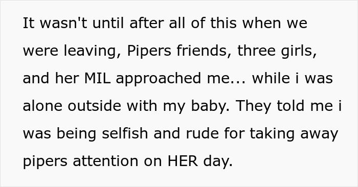 Text excerpt discussing accusations of stealing spotlight by bringing baby and wearing engagement ring on special day. Text excerpt discussing accusations of stealing spotlight by bringing baby and wearing engagement ring on special day.