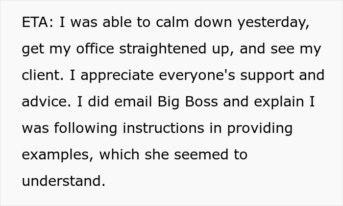 Text showing a calm office update after a frustrating office swap where an employee took everything and a coworker was upset. Text showing a calm office update after a frustrating office swap where an employee took everything and a coworker was upset.